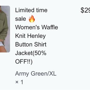 Women's Green Waffle Knit Henley Shirt